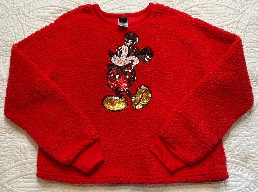 DISNEY Mickey Mouse Red SOFT Fleece Cropped Length Sweatshirt Junior 11/13 L